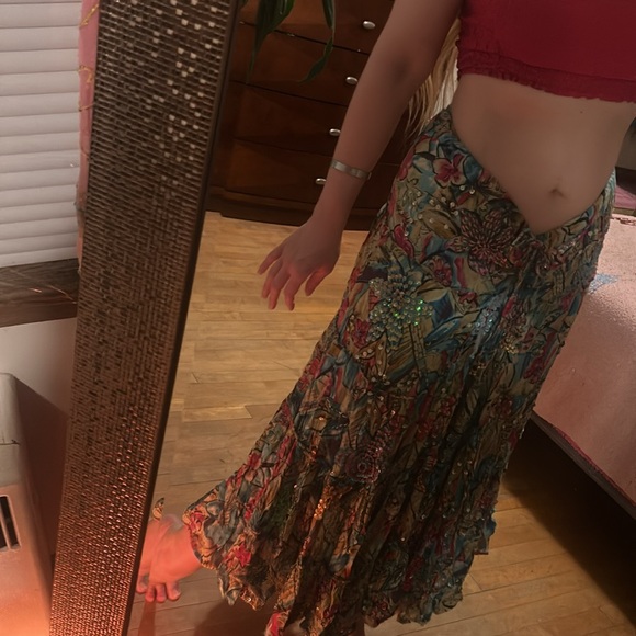 100% COTTON Vintage sequin beaded Romantic bohemian skirt - Picture 15 of 17
